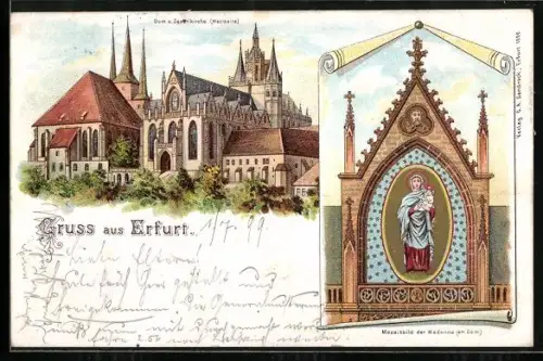 Lithographie Erfurt, Dom und Severikirche, Mosaikbild der Madonna