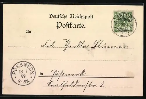 Lithographie Erfurt, Teilansicht, Kanal, Ortspartie