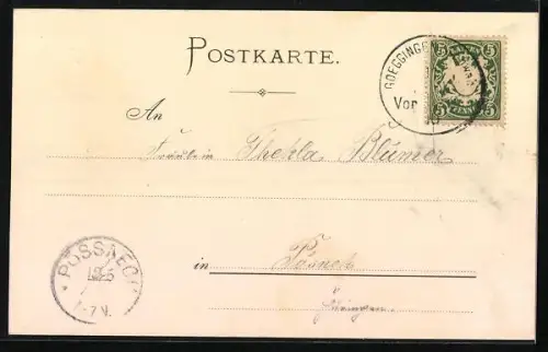 Lithographie Augsburg, Schloss Wellenburg, Gebäudeansicht