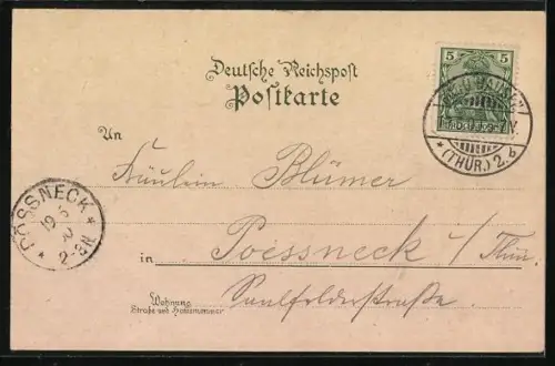 Lithographie Mühlhausen /Th., Ortspanorama, Weisses Haus, Popperode