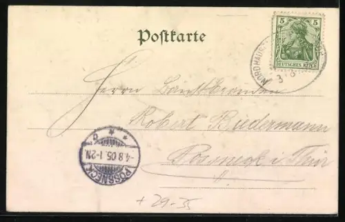 Lithographie Hasserode, Teilansichten vom Ort in einem Kleeblatt