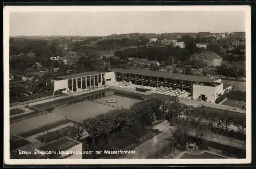 AK Essen, Ausstellung im Grugapark, Hauptrestaurant mit Wasserfontäne
