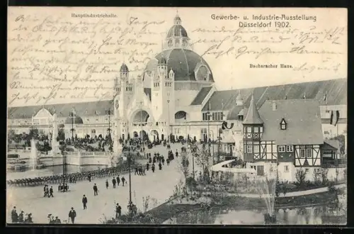 AK Düsseldorf, Gewerbe- u. Industrie-Ausstellung 1902, Hauptindustriehalle, Bacharacher Haus