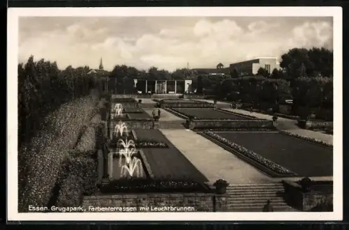 AK Essen, Ausstellung im Grugapark, Farbenterrassen mit Leuchtbrunnen