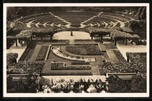 AK Essen, Grugapark, Blick vom Radioturm auf Pergolagarten, Dahlienarena und Botanischer Garten, Luftbild