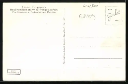 AK Essen, Grugapark, Blick vom Radioturm auf Pergolagarten, Dahlienarena und Botanischer Garten, Luftbild