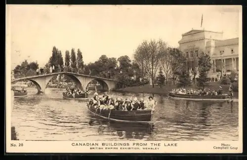 AK Wembley, British Empire Exhibition, Canadian Builings from the Lake
