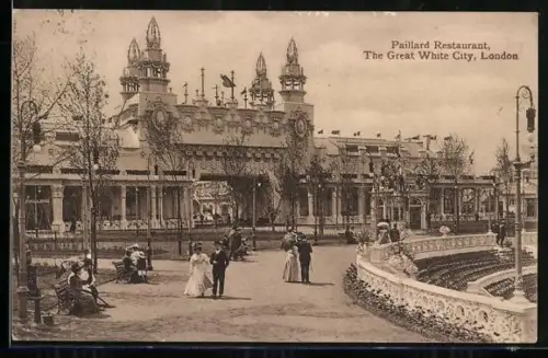 AK London, Franco-British Exhibition 1908, Franco-British Pavilion mit Vorplatz