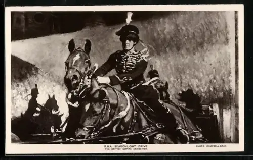 AK British Empire Exhibition, R.H.A. Searchlight Drive, Husar