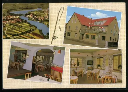 AK Sand / Main, Gasthof-Metzgerei Rebhan, Aussen- und Innenansichten, Ortspanorama