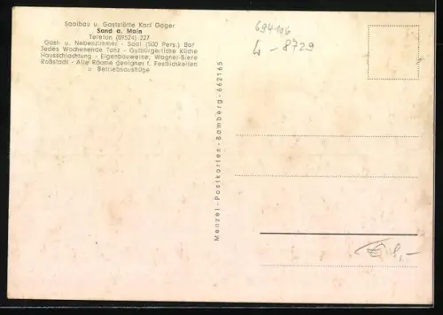 AK Sand / Main, Gaststätte Karl Goger, Aussen- und Innenansicht