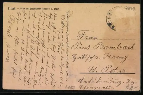 AK Elzach, Blick auf Neunlinden-Kapelle und den Ort