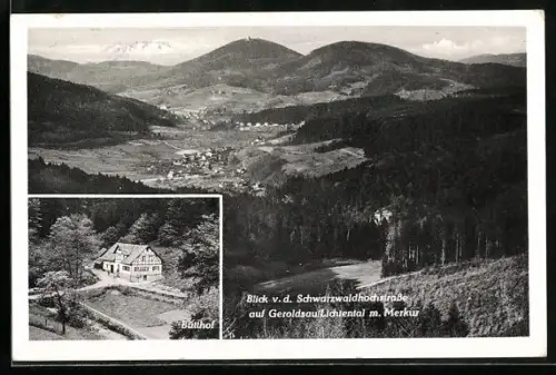AK Geroldsau /Lichtental, Gasthaus Bütthof, Blick von der Schwarzwaldhochstrasse auf den Ort mit Merkur