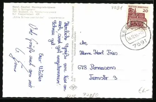 AK Seebach i. Schw., Hotel-Gasthof Hornisgrinde-Löwen