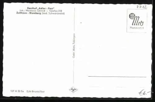 AK Zollhaus /Blumberg, der Gasthof Adler-Post