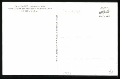 AK Klosterreichenbach im Schwarzbach, Cafe Gaiser, Innenansicht, Ortspartie