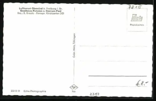AK Oberried b. Freiburg, Gasthaus-Pension z. Sternen-Post
