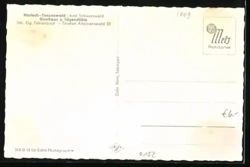 AK Haslach-Simonswald i. bad. Schwarzwald, Gasthaus z. Sägerstüble