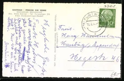 AK Schönenbach / Furtwangen, Gasthaus zur Sonne, Ortsansicht