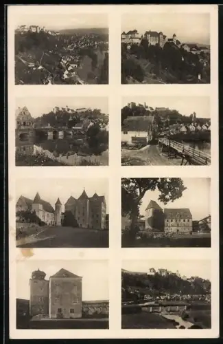 AK Harburg a. d. Wörnitz, Burghof, Wörnitzbrücke und Hungerturm