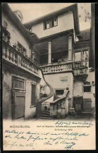 AK Würzburg, Hof im Stachel, älteste Weinstube Würzburgs, Gründung 1413