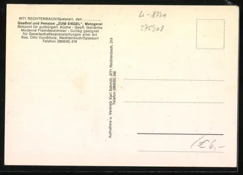 AK Rechtenbach /Spessart, Gasthof und Pension Engel, Bes. Otto Durchholz