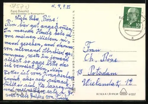 AK Forst /Lausitz, HO-Gaststätte im Rosengarten