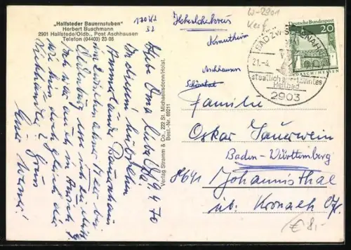 AK Halfstede /Oldb., Restaurant Halftsteder Bauernstuben, Bes. Herbert Buschmann