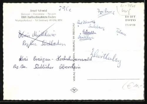 AK Ballrechten /Baden, Pension und Weinstube Schmid