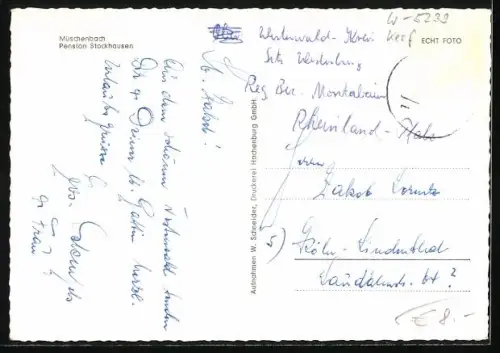 AK Müschenbach /Westerwald, Pension Stockhausen, Nistertal, Brücke
