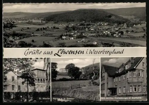 AK Löwensen i. Weserbergland, St. Maria, Partie a. d. Emmer, DRK-Mütter-Genesungs- u. Kurheim