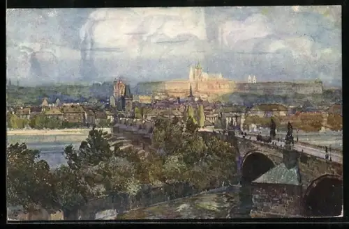 Künstler-AK Jaroslav Setelik: Prag, Karlsbrücke & Hradschin