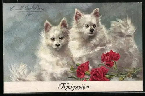 Künstler-AK Weisse Spitze und rote Nelken