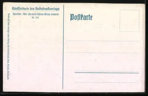 Künstler-AK Wie ich das Eisernes Kreuz gewann, Feldgrauer und Eltern