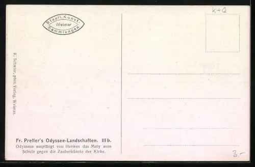 Künstler-AK Odysseus empfängt von Hermes das Moly...