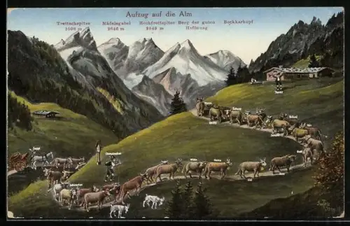 Künstler-AK Eugen Felle: Aufzug des Viehs auf die Alm