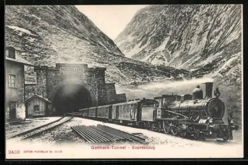 AK Gotthardbahn, Expresszug kommt aus dem Gotthard-Tunnel