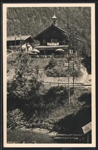 AK Kirchdorf in Tirol, Cafe-Gaststätte Am Stausee, Ansicht vom Wasser aus