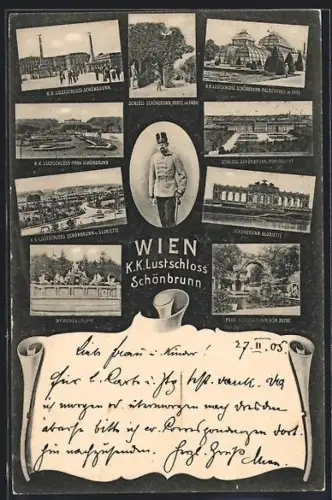AK Wien, Lustschloss Schönbrunn, Palmenhaus im Park, Nymphengruppe, Soldat