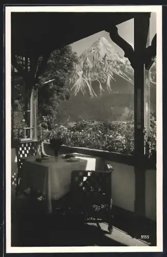 AK Lermoos in Tirol, Hotel drei Mohren, Blick gegen Sonnenspitze vom Südbalkon aus