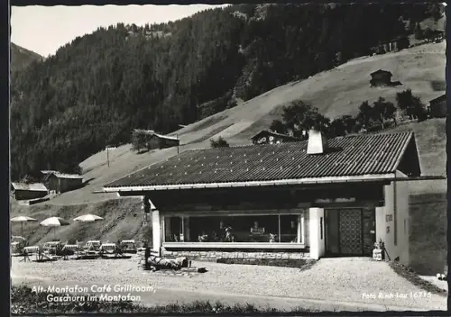 AK Gaschurn im Montafon, Café-Grillroom Alt-Montafon mit Aussentischen