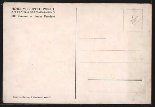 AK Wien, Hotel Metropole mit Strasse, Franz-Josefs-Kai-Ring