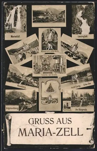 AK Maria-Zell, Marienfall, Hotel Czerny mit Erlau-See, Ortsansicht