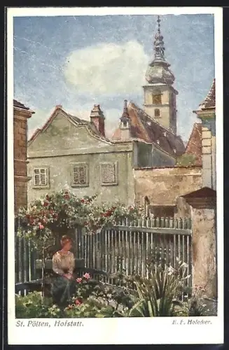 Künstler-AK St. Pölten, Hofstatt, Kirchturm
