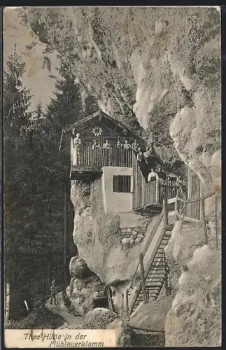 AK Innsbruck, Mühlauerklamm, Thee-Hütte mit Gästen