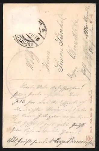 AK Kufstein, Blick von der Dux auf den Ort, Männer beim Rodeln