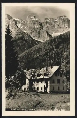 AK Thörl bei Aflenz, Hotel Bodenbauer mit Hochschwabgruppe