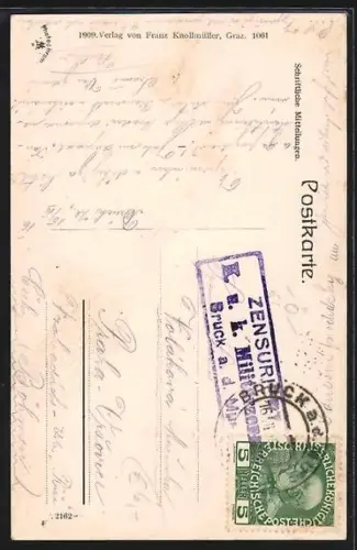 AK Bruck a. d. Mur, Teilansicht mit Kirche durch einen Torbogen