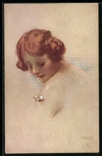 Künstler-AK Robert Schiff: Mädchen mit Schmetterling auf dem Arm