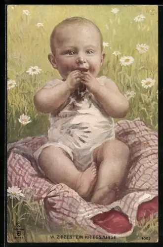 Künstler-AK sign. W. Zirges: ein Kriegsjunge auf der Wiese